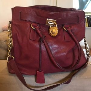Red Michael Kors leather tote